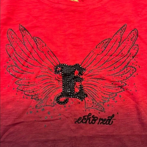 Red Black Short Sleeve T-Shirt Graphic Fitted Top - Picture 4 of 11